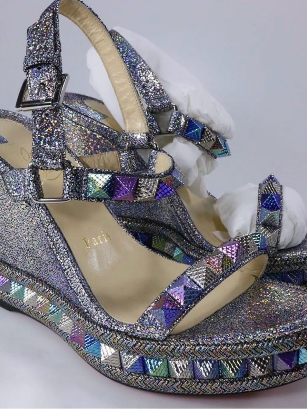 Christian Louboutin Multicolor Iridescent Studded Wedge Sandals